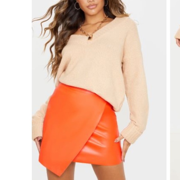 PrettyLittleThing Dresses & Skirts - Pretty Little Thing Orange Faux Leather Wrap Skirt
